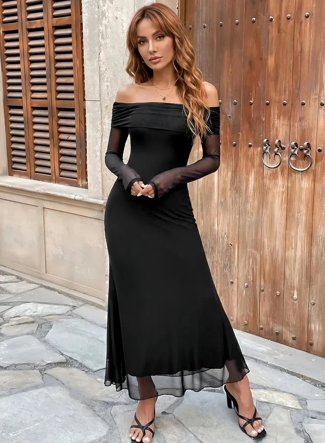 ستايلي Black Off Shoulder Mermaid Midi Dress