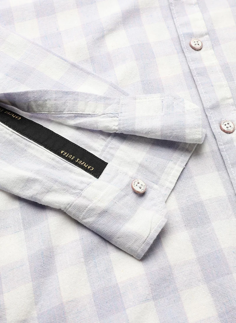 Campus Sutra Campus Sutra Men's Lavender Checkered Button Up Spread Collar Shirt For Casual Wear | Regular Fit | Cotton Blend Shirt Crafted With Long Sleeve, Comfort Fit & High-Performance For Everyday Wear