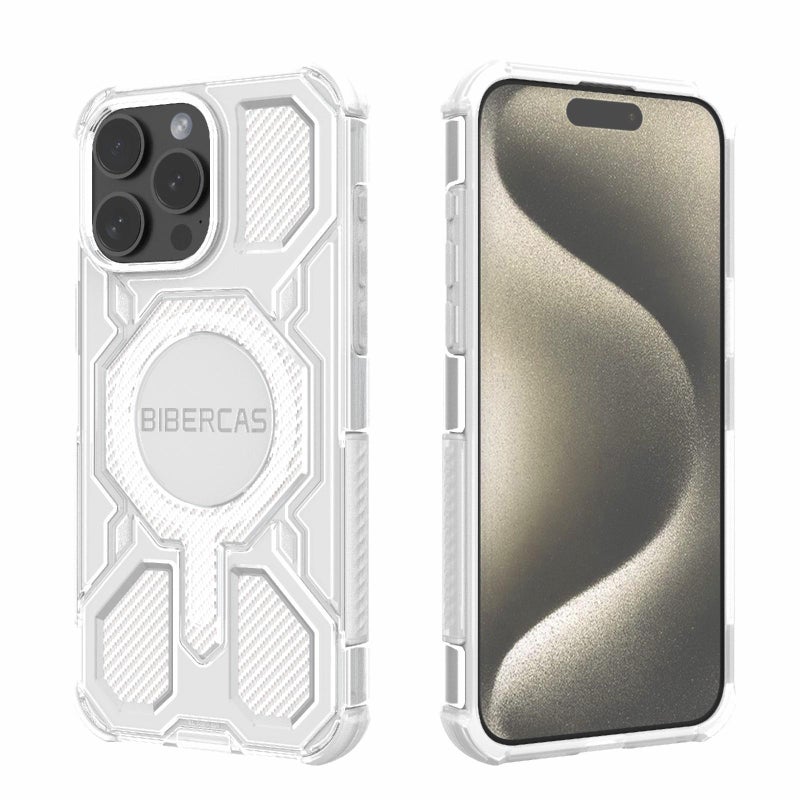 BIBERCAS For Iphone 15 Pro Max Transparent Color Series Magsafe Air Bag Shockproof Phone Case(White) - Image 1