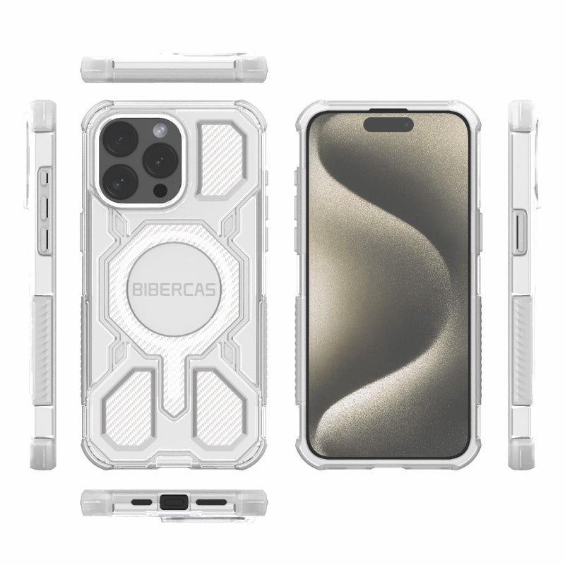 BIBERCAS For Iphone 15 Pro Max Transparent Color Series Magsafe Air Bag Shockproof Phone Case(White) - Image 2