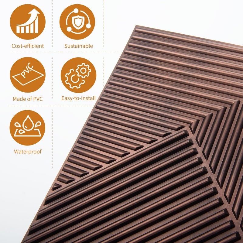WOWSTAR 12-Pack 3D Wall Panels 19.7" x 19.7", Antique Copper Slat Wall Panels for Interior Wall Decor, Luxury Wall Covering for Living Room & Bedroom - Image 4