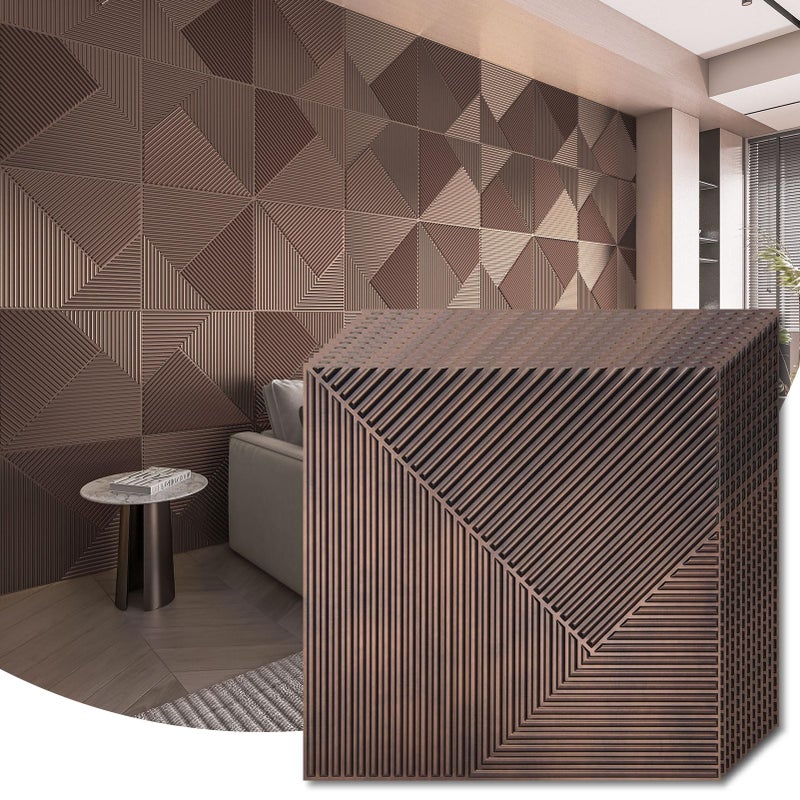 WOWSTAR 12-Pack 3D Wall Panels 19.7" x 19.7", Antique Copper Slat Wall Panels for Interior Wall Decor, Luxury Wall Covering for Living Room & Bedroom - Image 1