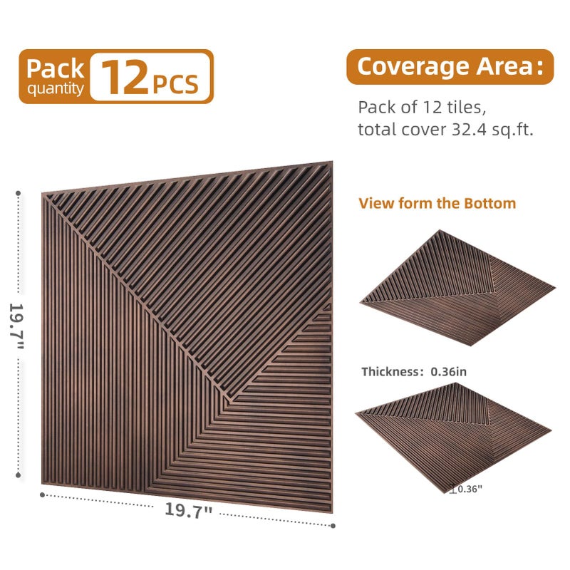 WOWSTAR 12-Pack 3D Wall Panels 19.7" x 19.7", Antique Copper Slat Wall Panels for Interior Wall Decor, Luxury Wall Covering for Living Room & Bedroom - Image 5