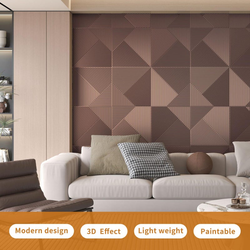 WOWSTAR 12-Pack 3D Wall Panels 19.7" x 19.7", Antique Copper Slat Wall Panels for Interior Wall Decor, Luxury Wall Covering for Living Room & Bedroom - Image 2