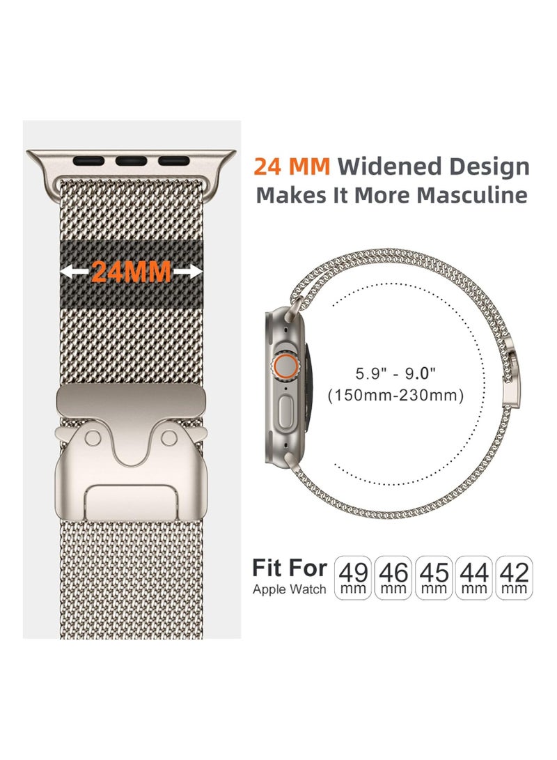 O Ozone (Pack of 3) Milanese Mesh Loop Bands Compatible With Apple Watch Series 10 | Ultra 2 | 8 Ultra | 9 | 8 | 7 | 6, 49/46/45/44/42mm Designer Parachute-Style Metal Buckle Adjustable Strap for Men Women - Black/Silver/Starlight - Image 4