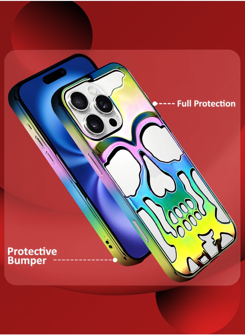 CATANES iPhone 16 Pro Max Case Cover Soft TPU and Glossy with Skull Design - Rainbow  - Image 2