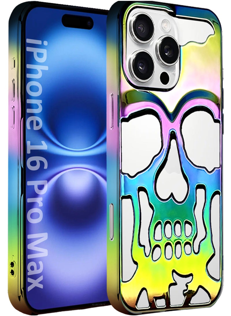 CATANES iPhone 16 Pro Max Case Cover Soft TPU and Glossy with Skull Design - Rainbow  - Image 1