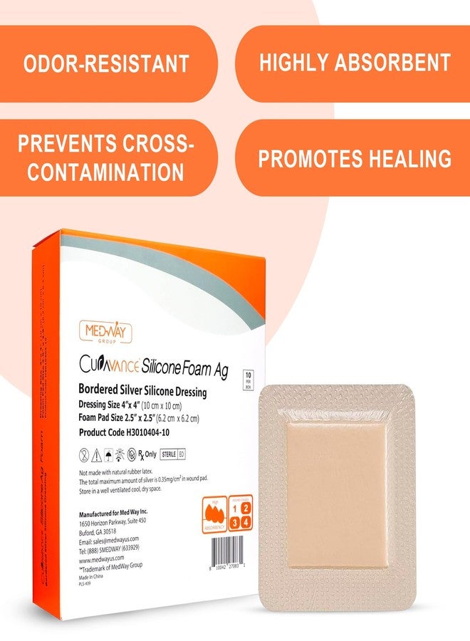 MedVance Bordered Silver Silicone Ag Sterile Highly Absorbent Antibacterial Dressing, 4"x 4" (2.5" x 2.5" Pad), Pack of 10 - Image 2