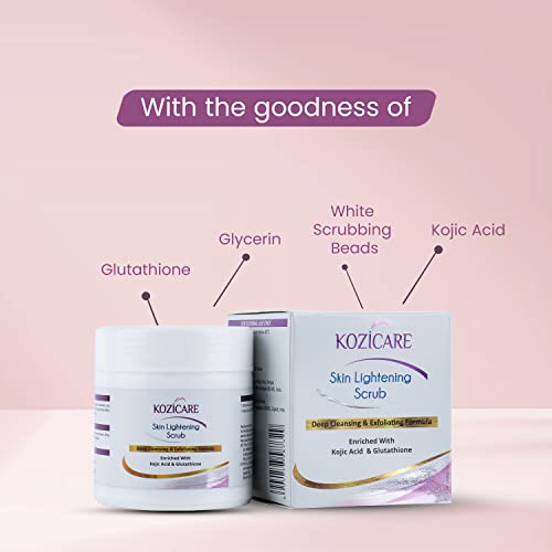 Kozicare Skin Lightening Scrub for Deep Cleansing & Exfoliating Formula | Enriched with 2% Kojic acid, 1% Glutathione| Helps in Cleaning Impurities, Hydrates skin, enhances glow, Cleanses Dirt, Impurities, Blackheads - 100 GM - Image 3