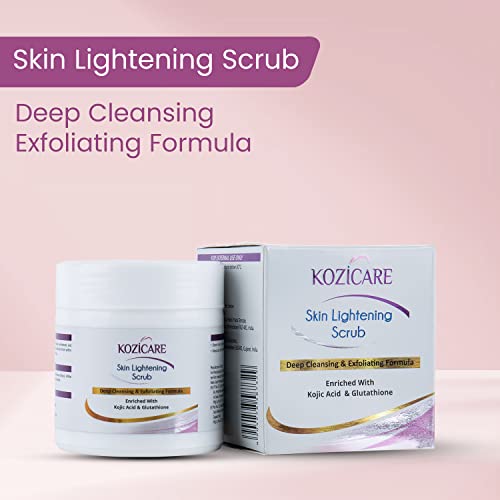 Kozicare Skin Lightening Scrub for Deep Cleansing & Exfoliating Formula | Enriched with 2% Kojic acid, 1% Glutathione| Helps in Cleaning Impurities, Hydrates skin, enhances glow, Cleanses Dirt, Impurities, Blackheads - 100 GM - Image 2