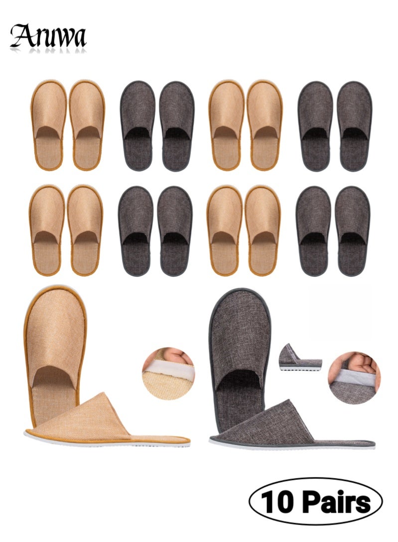أروى 10 أزواج شبشب سبا عدم الانزلاق المتاح النعال ، متعدد الألوان الكتان النعال للضيف قابل للغسل قابلة لإعادة الاستخدام ، مغلقة اصبع القدم السائبة للمنزل بدون حذاء - Image 1