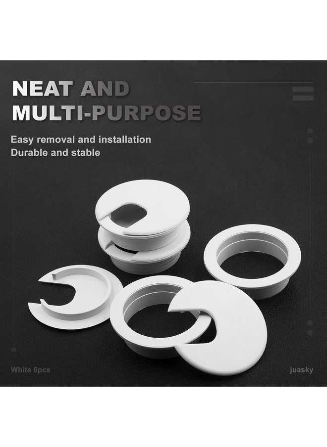 Oasisgalore - 2 Inch 6 Pcs Desk Grommets Kit, White Hole Covers, Plastic Grommet for Wiring, Cable, Cord, Furniture - Image 1