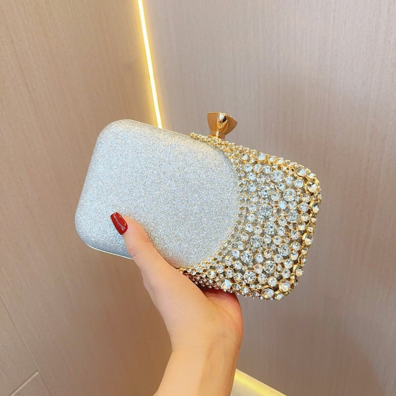 New Elegant Diamond Evening Clutch Bag Silver 