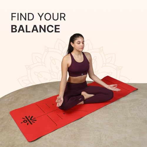 CULT Premium TPE Yoga Mat with Alignment Marks – 6mm Thick Non-Slip Exercise & Pilates Mat for Men & Women, Eco-Friendly, Sweat-Resistant with Carry Strap – Red - Image 3