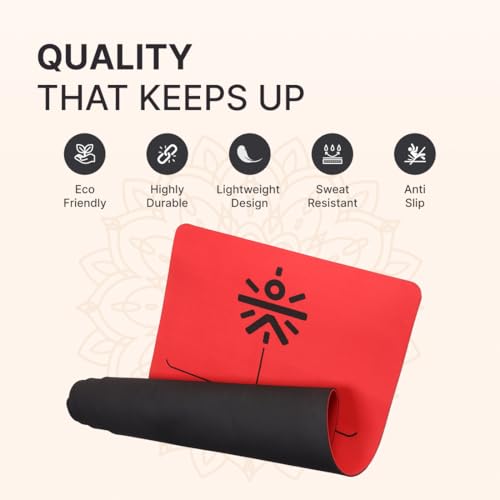 CULT Premium TPE Yoga Mat with Alignment Marks – 6mm Thick Non-Slip Exercise & Pilates Mat for Men & Women, Eco-Friendly, Sweat-Resistant with Carry Strap – Red - Image 4