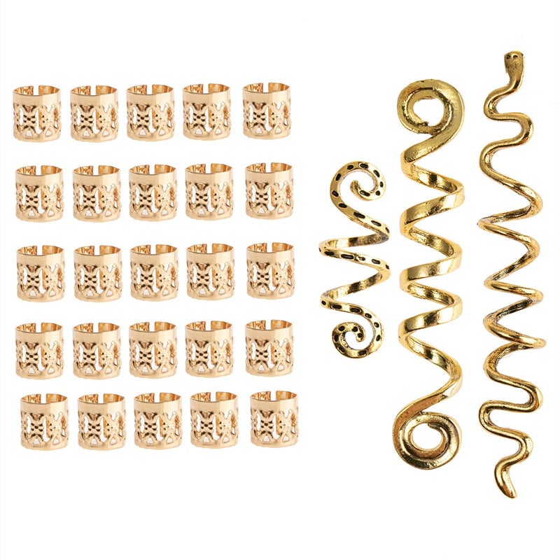23 Pieces Hair Beads Spiral Coils Dreadlock Beads Braids Rings Clips Metal Cuffs Loc Hair Jewelry Hair Wraps Accessory Gold