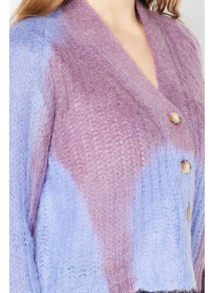 DIESEL Women Split Neck Long Sleeve Mohair Cardigan, Purple  - Image 3