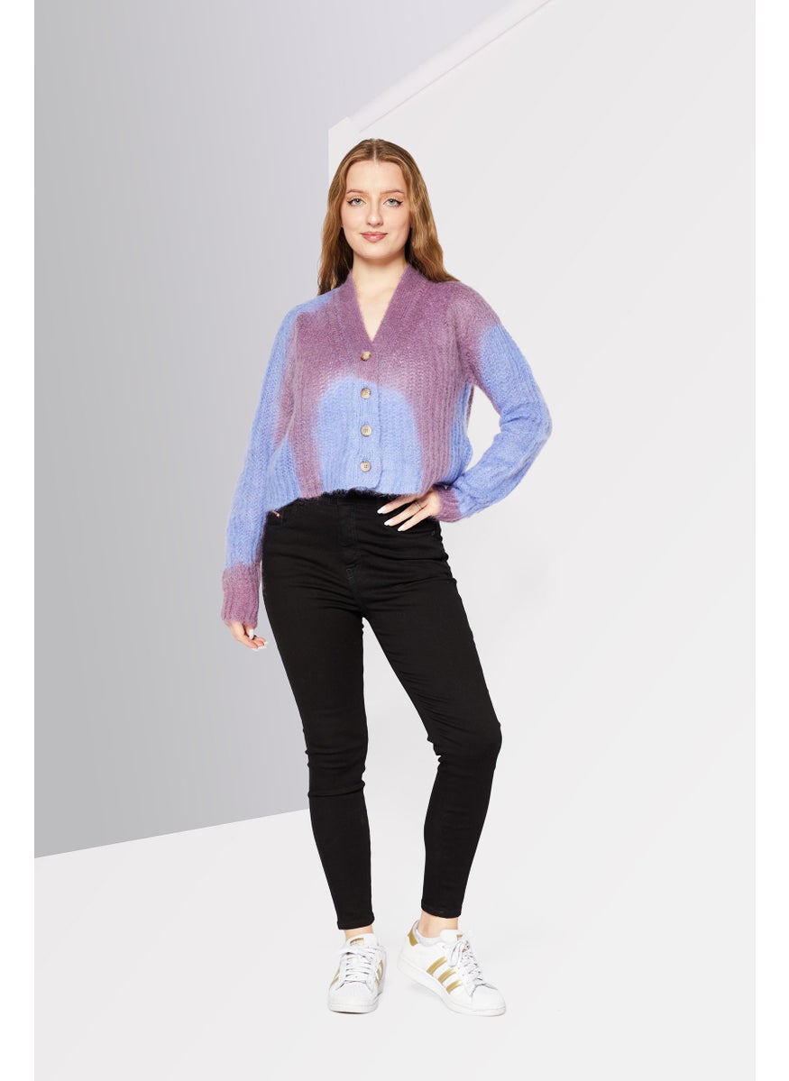 DIESEL Women Split Neck Long Sleeve Mohair Cardigan, Purple  - Image 2