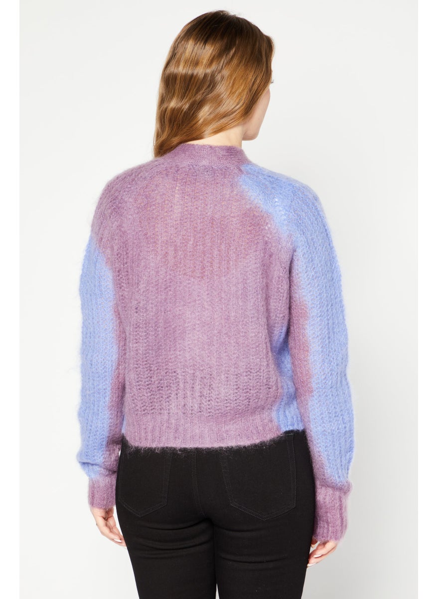 DIESEL Women Split Neck Long Sleeve Mohair Cardigan, Purple  - Image 4