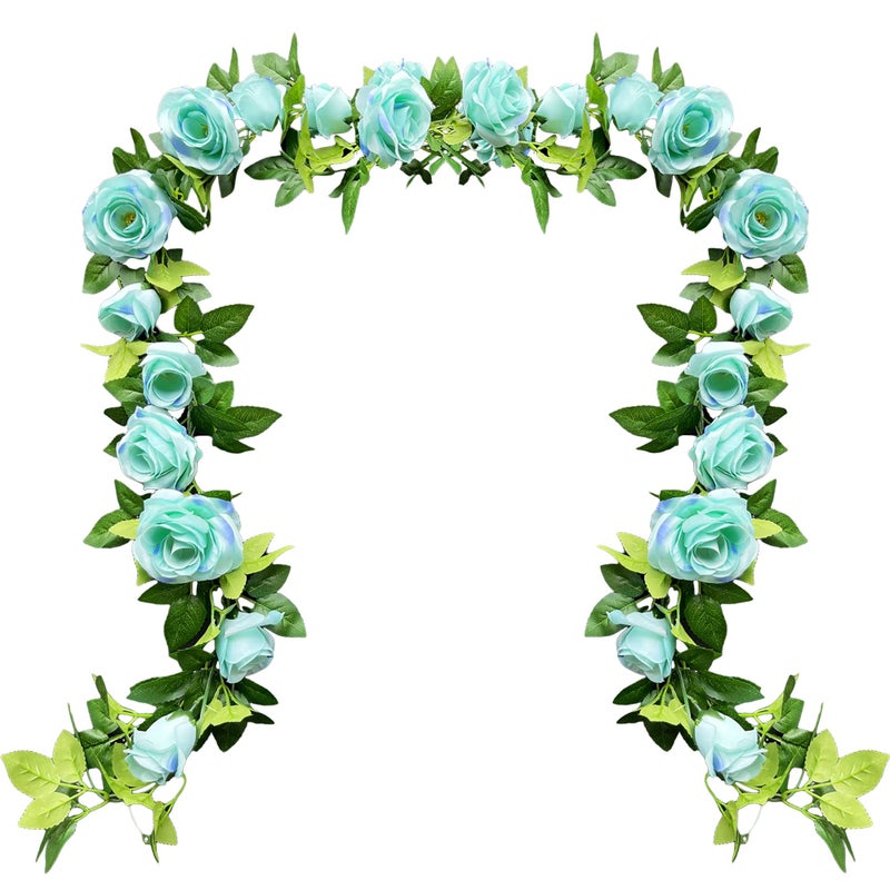 UKELER 2 Pack Artificial Flower Garland Fake Rose Vine Artificial Flowers GreenBlue Hanging Roses for Wedding Arch Party Garden Craft Home Decor