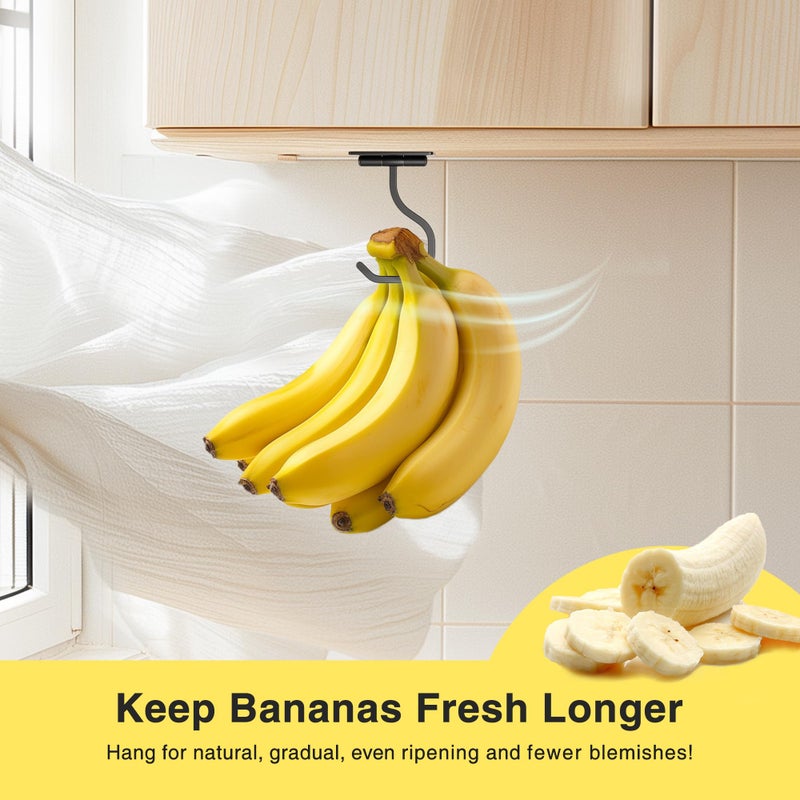 bussdis Banana Hook Under Cabinet - Adhesive Banana Hanger Under Counter, Metal Banana Holder Stand for Hanging Bananas or Kitchen Utensil, Keeps Bananas Fresh, Black, 1 Pack - Image 3