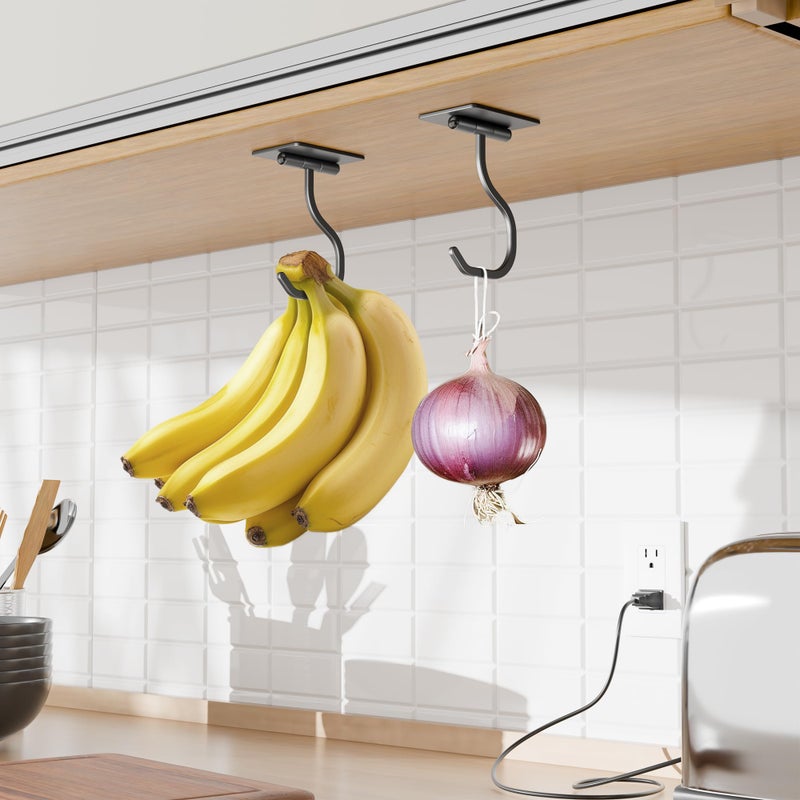 bussdis Banana Hook Under Cabinet - Adhesive Banana Hanger Under Counter, Metal Banana Holder Stand for Hanging Bananas or Kitchen Utensil, Keeps Bananas Fresh, Black, 1 Pack - Image 2