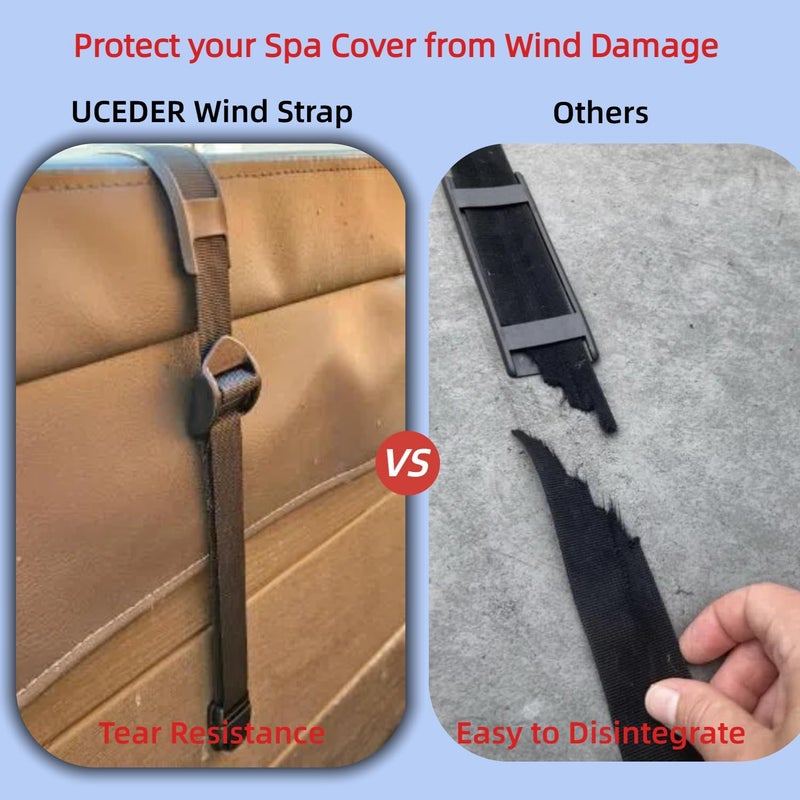 UCEDER 2 PCS Heavy Duty Hot Tub Cover Wind Straps FITS Most SPAS Locks Adjustable Length 67"~116" (Black, 9.5 Ft) - Image 5