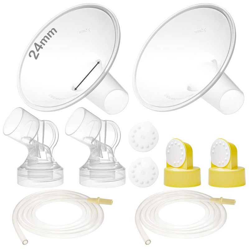 Nenesupply Pump Parts with 24mm Flanges Compatible with Medela Pump in Style Parts Accessories Breast Pump Not Original Medela Pump Parts Incl. 24mm Flange Breastshield Connector Valve Membrane Tubing - Image 1