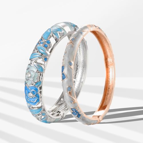 wynameleri Enamel Bracelet Bangles Set of 2 Light Blue for Women - Image 3
