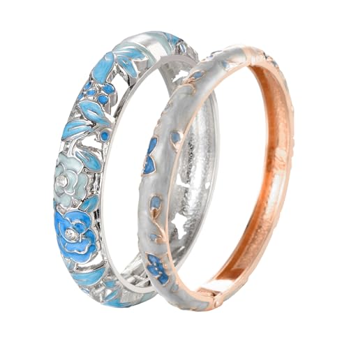 wynameleri Enamel Bracelet Bangles Set of 2 Light Blue for Women - Image 1