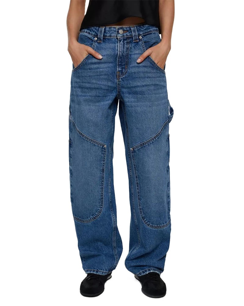 Kedera Mid Rise Barrel Baggy Carpenter Jeans for Women Wide Leg Denim Pants Baggy Boyfriend Cargo Jeans Blue - Image 1