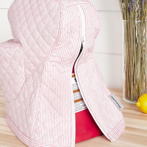 KITCHENAID Fitted Tilt-Head Stand Mixer Cover with Storage Pocket, Quilted 100% Cotton,14.4"x18"x10", Ticking Stripe Hibiscus Pink - Image 5