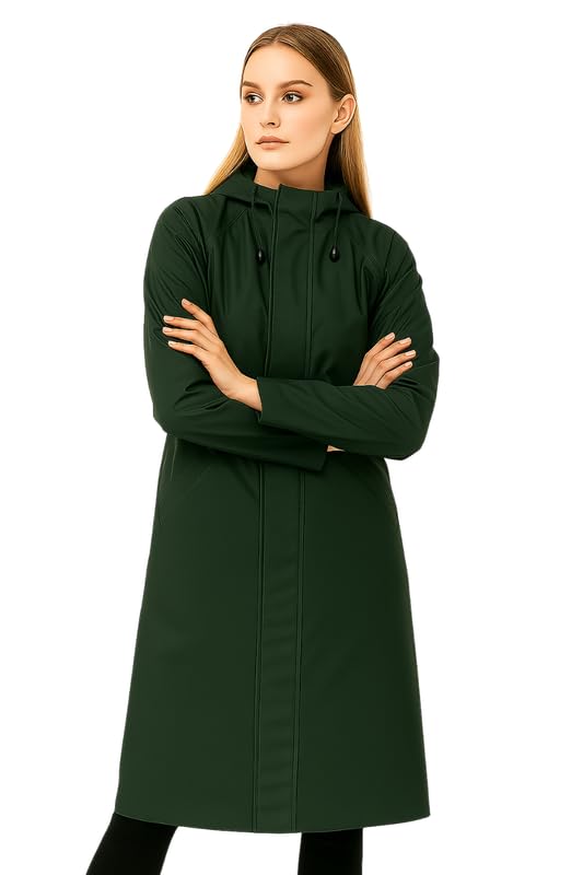 Krystle Women Overcoat | Full-Length Waterproof Hooded Coat (Green,XXLarge) - Image 3