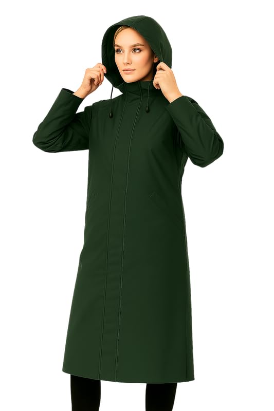 Krystle Women Overcoat | Full-Length Waterproof Hooded Coat (Green,XXLarge) - Image 1