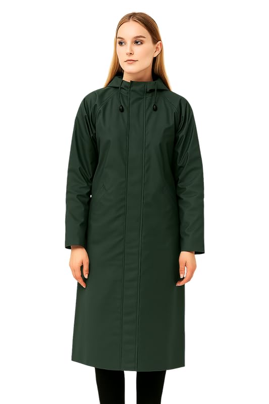 Krystle Women Overcoat | Full-Length Waterproof Hooded Coat (Green,XXLarge) - Image 2