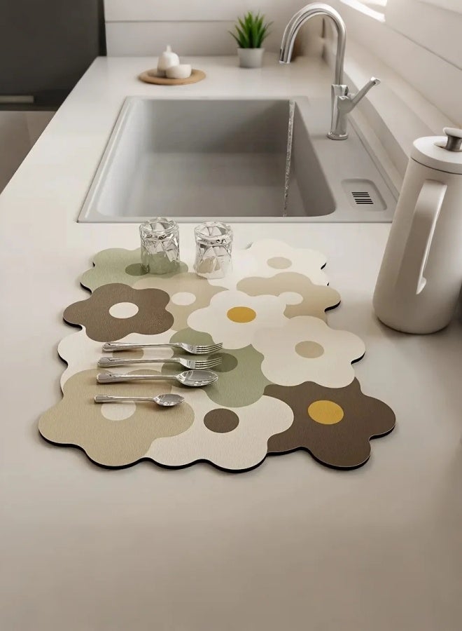 1pc Colorful Floral-Shaped Quick-Dry Kitchen Countertop Mat - Absorbent & Heat-Resistant, Multipurpose for Dish Drying, Pet Feeding & Home Decor, Easy to Clean, Dish Drying Mat - Image 1