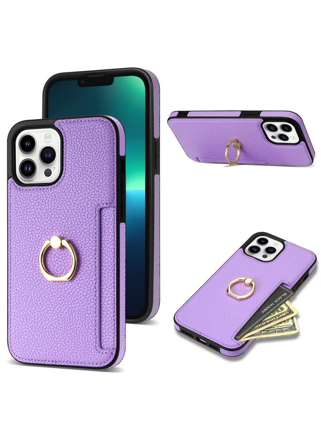 زبون جراب لهاتف iPhone 13 Pro Max Ring Card Litchi Leather Back Case Phone Case - Image 1