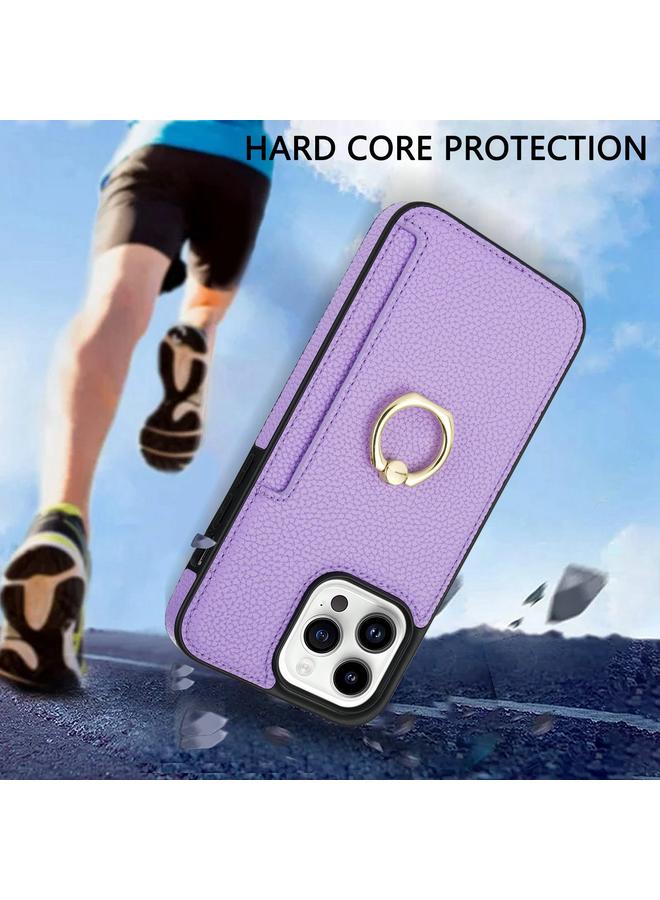 زبون جراب لهاتف iPhone 13 Pro Max Ring Card Litchi Leather Back Case Phone Case - Image 3