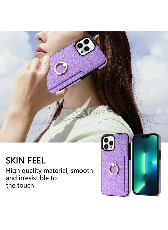 زبون جراب لهاتف iPhone 13 Pro Max Ring Card Litchi Leather Back Case Phone Case - Image 4