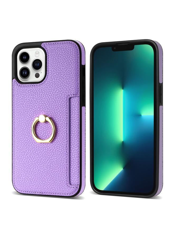 زبون جراب لهاتف iPhone 13 Pro Max Ring Card Litchi Leather Back Case Phone Case - Image 2