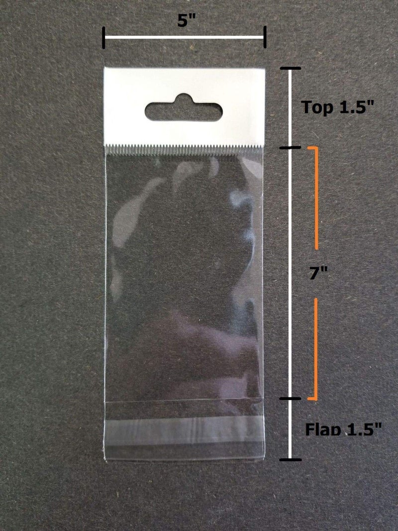 UNIQUEPACKING 5x7 Hang TOP Clear Resealable Cello/Cellophane Bags w/Hanging Header - Pack of 100 - Image 2