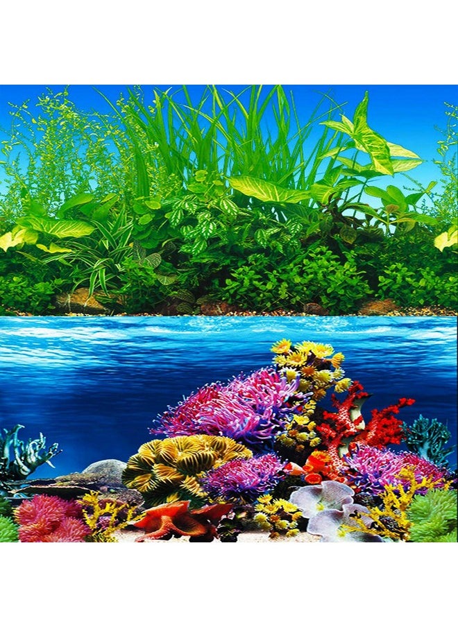 ELEBOX ELEBOX New 20" x 48" Fish Tank Background Paper Wallpaper 2 Sided Colorful Seaweed Water Plants Aquarium Background Picture  - Image 1