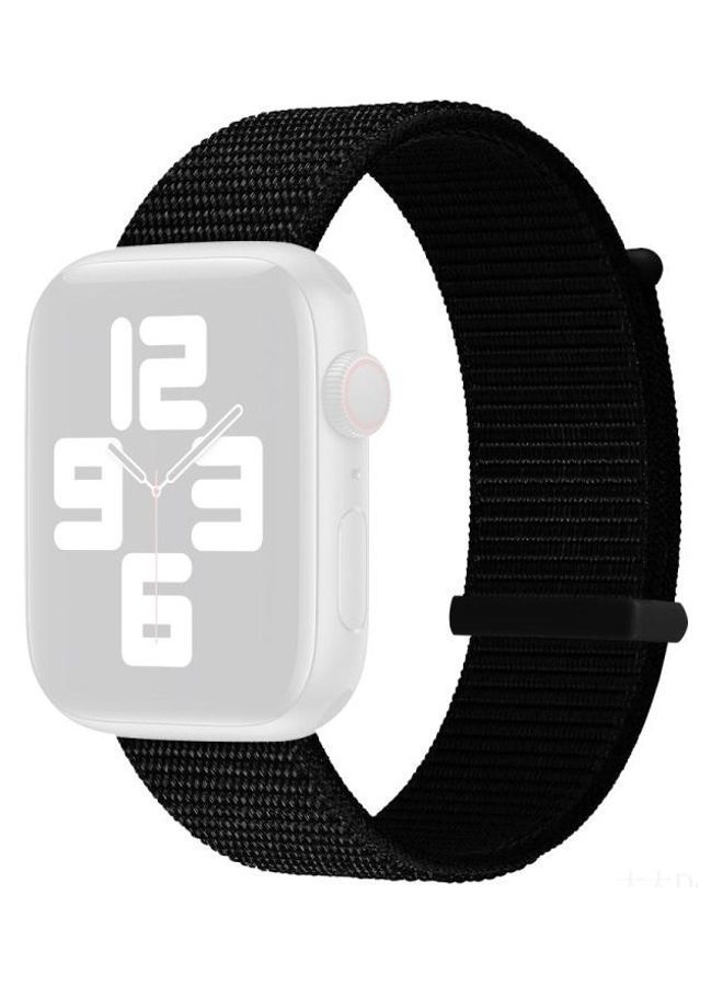 NIBEMINENT Hook And Loop Fastener Dual Section Replacement Watchband For Apple Watch Series 7/6/5/4/3/2/1/SE 45/44/42mm Dark Black - Image 1