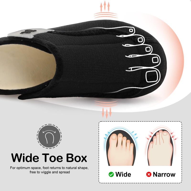 LeIsfIt Mens Slippers Wide Diabetic House Slippers Adjustable Slip On Warm Bedroom House Shoes for Edema Swollen Feet Indoor Outdoor Slipper Black Size 11 - Image 4