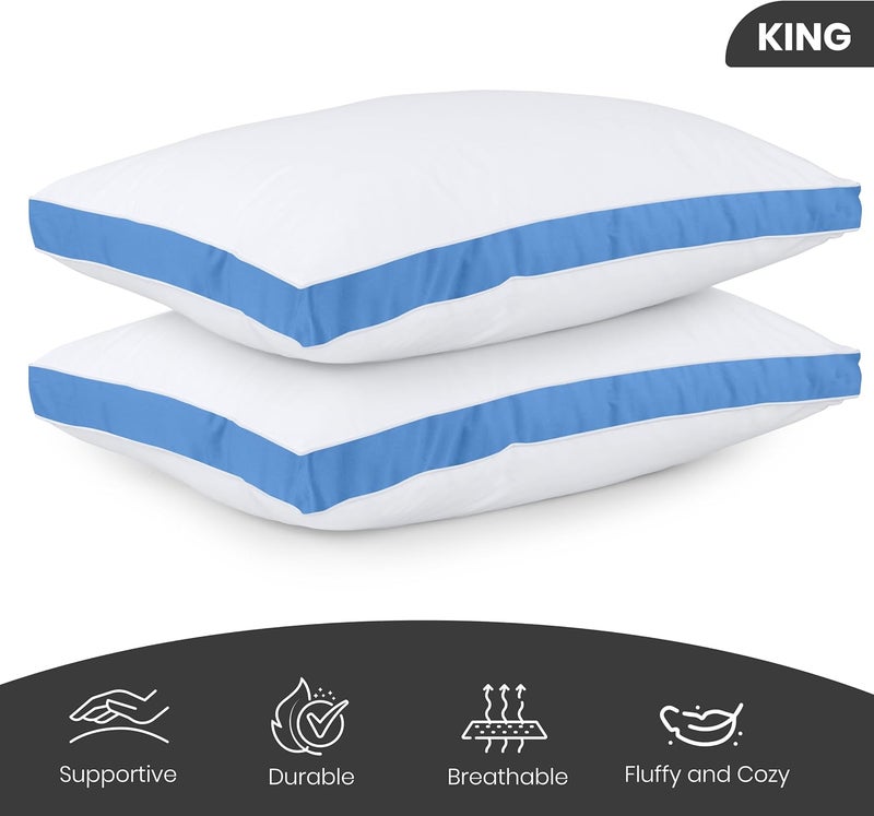 Utopia Bedding Bed Pillows for Sleeping, King Size, Set of 2, Cooling Hotel Quality, Gusseted Pillow for Back, Stomach or Side Sleepers (Blue) - Image 2