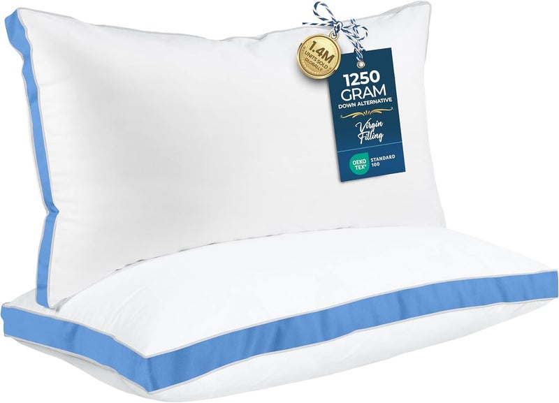 Utopia Bedding Bed Pillows for Sleeping, King Size, Set of 2, Cooling Hotel Quality, Gusseted Pillow for Back, Stomach or Side Sleepers (Blue) - Image 1