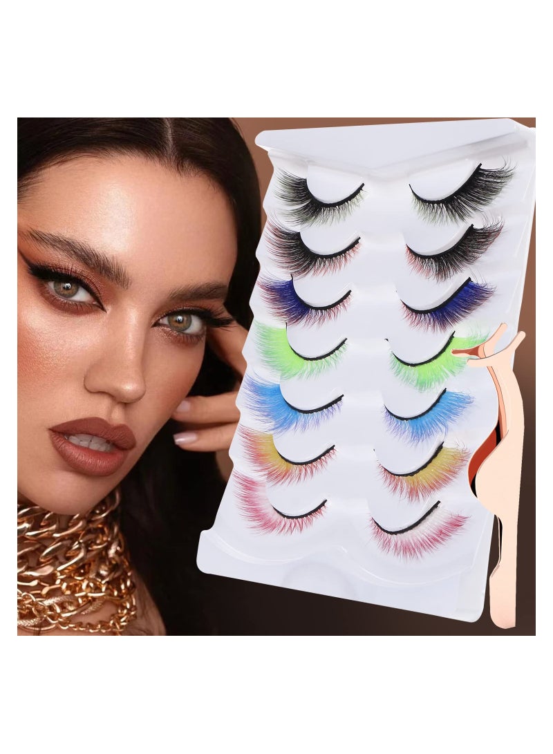 SYOSI 7 Pairs Colored Cat Eye False Eyelashes, Wings Cat Eye Lashes Natural Look Fox Eyelashes Adhesives Makeup Eye  Lashes Extension Fairy Eyelash - Image 1