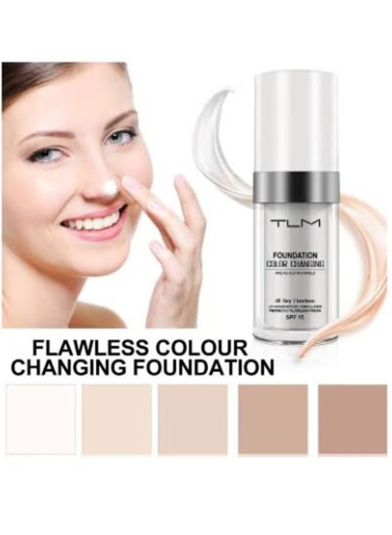 TLM Colour Changing Foundation for Different Skin Tone, Foundation Makeup Base Nude Face Liquid Full Coverage Concealer, TLM Concealer Cover Cream, SPF15 - Image 3