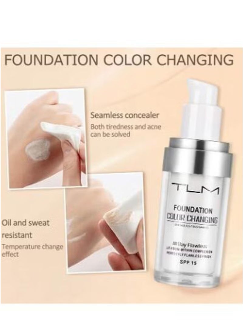 TLM Colour Changing Foundation for Different Skin Tone, Foundation Makeup Base Nude Face Liquid Full Coverage Concealer, TLM Concealer Cover Cream, SPF15 - Image 4