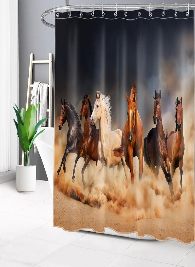 LB Horse Shower Curtain, Western Funny Masculine Stallion Horses Run in Farm Field Animal Farmhouse Shower Curtain Set with Hooks, Polyester Horse Fabric Bathroom Decor 72x72 Inch - Image 3